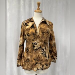 No Name Woven Floral Print Polo Top in Brown M